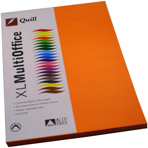 Quill Coloured Paper 80gsm A4 - Orange, Pack of 100 (90061)