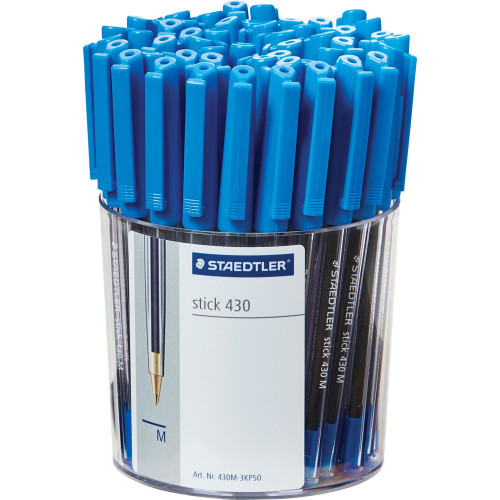 Staedtler Ballpoint Pen Stick 430 Medium - Blue, Cup of 50