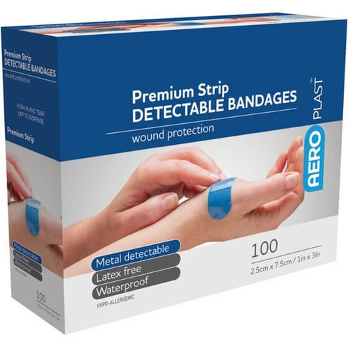 AEROPLAST Premium Detectable X-Wide Strip 7.5 x 2.5cm, Box of 100