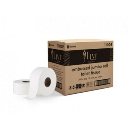 LIVI ESSENTIALS JUMBO ROLL TOILET (EMBOSSED) 2ply 300m (Pack of 8)