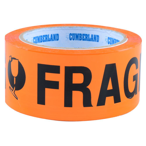 CUMBERLAND FRAGILE TAPE 48MM X 66M ORANGE & BLACK PACK 6