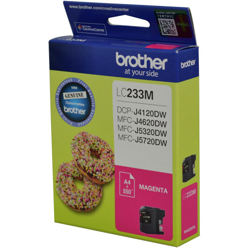 BROTHER LC-233 ORIGINAL MAGENTA INK CARTRIDGE 550PG Suits Brother DCP J4120DW / MFC J4620DW / MFC J5320DW / MFC J5720DW