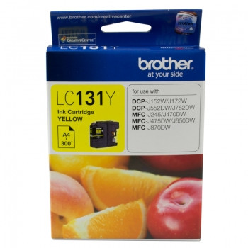 BROTHER LC-131 ORIGINAL YELLOW INK CARTRIDGE 300PG Suits DCPJ152W / 172W / 552DW / 752DW MFCJ245 / J470DW / J475DW / J650DW / J870DW