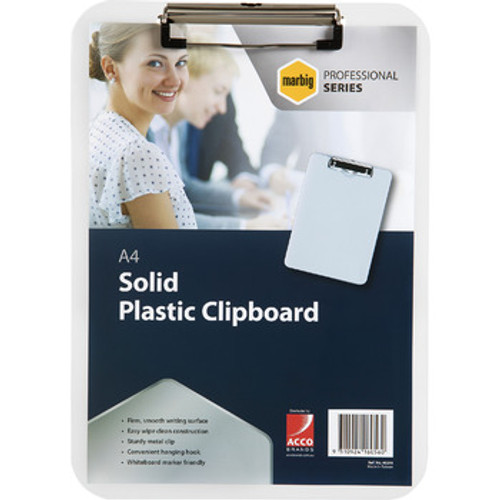 MARBIG FILING CLIPBOARD SOLID PLASTIC A4 CLEAR