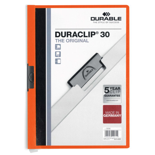 DURABLE DURACLIP 30 DOCUMENT FILE A4 30 SHEET CAP ORANGE *** While Stocks Last ***