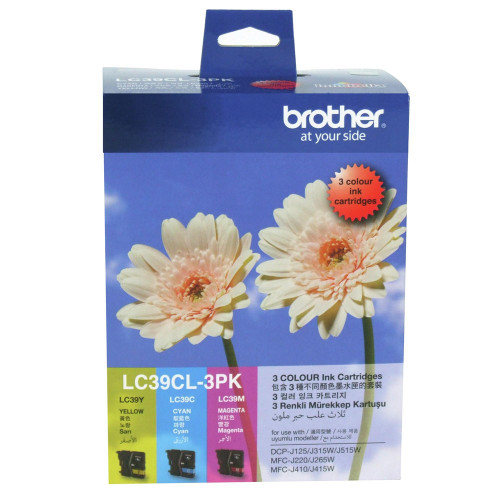 BROTHER LC-39 ORIGINAL 3 COLOUR INK PACK (CYAN / MAGENTA / YELLOW) Suits DCPJ125 / 315W515W / MFC220 / 265W / 410