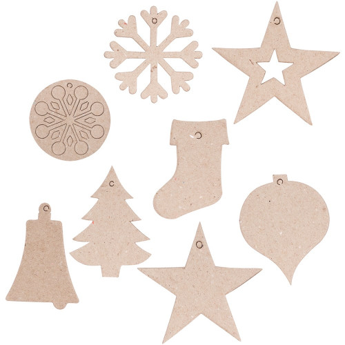 ZART PAPIER MACHE CHRISTMAS Shapes Eight Assorted Designs Brown Pack of 80