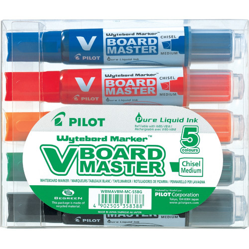 Pilot V Board Master Begreen Whiteboard Marker Chisel 2.3- 5.2mm Assorted Wallet of 5