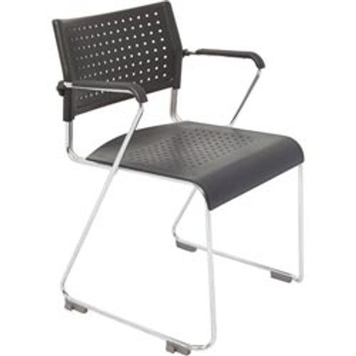WIMBLEDON CHROME SLED CHAIR Black Poly Seat & Back With Arms