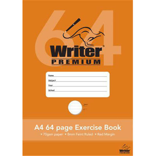 WRITER PREMIUM EXERCISE BOOK A4 8mm Ruled 64pgs 70gsm - Triangle 297x210mm