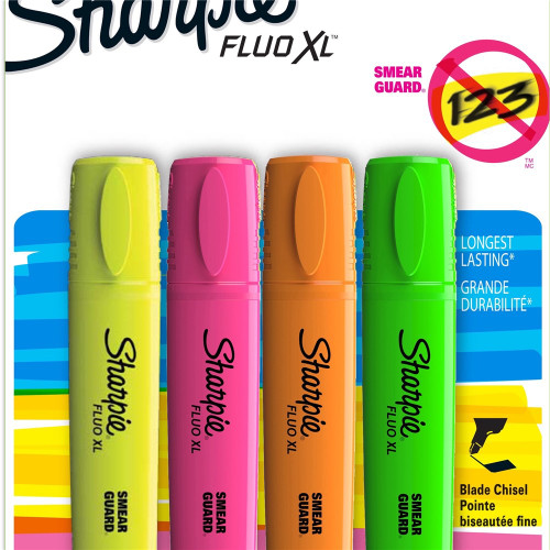 Sharpie Fluro XL Highlighter Chisel Tip Assorted Pack of 4 (2190473)