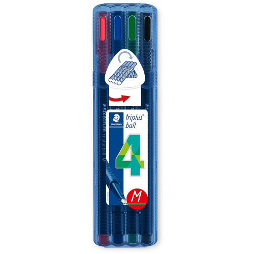 Staedtler 437 Triplus Ball Ballpoint Pen Medium - Wallet of 4 Assorted Colours