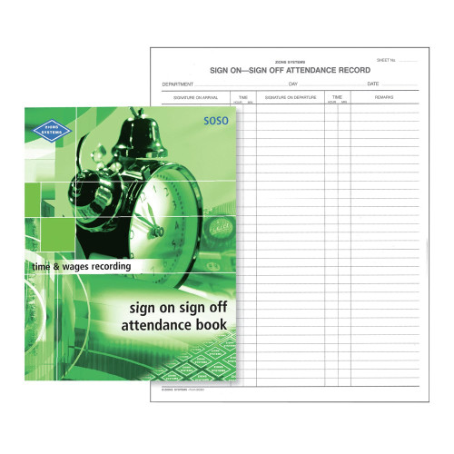 ZIONS SIGN ON SIGN OFF ATTENDANCE BOOK SOSO  260x200mm