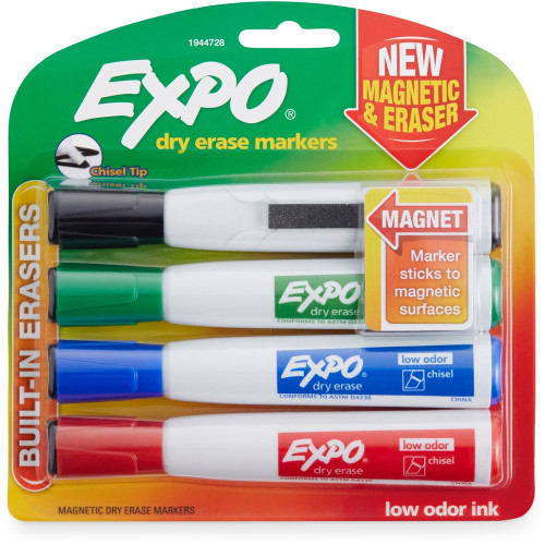 EXPO MAGNETIC DRY ERASE MARKER Chisel 4-pack Assorted With Eraser