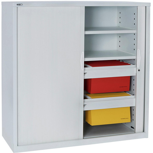 GO TAMBOUR DOOR CUPBOARD White Satin H1200xW900xD470mm (SHELVES SOLD SEPARATELY)