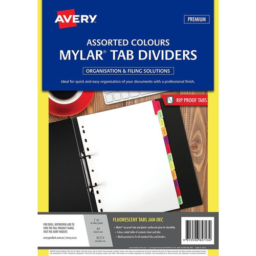 AVERY 85713 DIVIDER PLASTIC TAB JAN-DEC INDEX TAB A4 FLUORESCENT