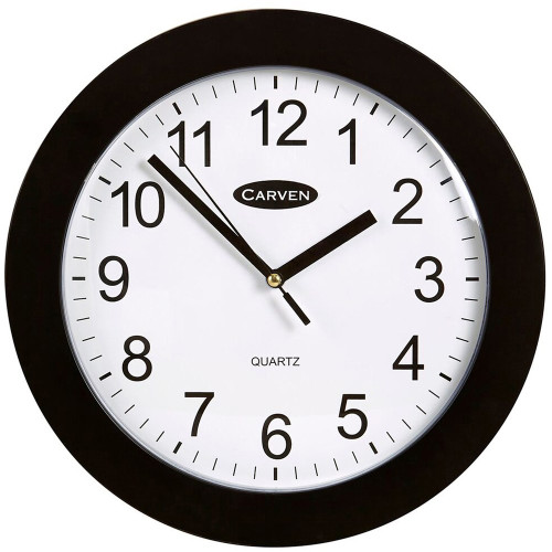 CARVEN WALL CLOCK 250mm Plastic Frame Black