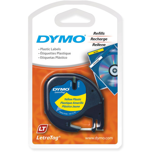DYMO 91332 LETRATAG LABELLING TAPES 12MMX4M - YELLOW PLASTIC