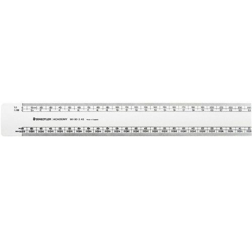 STAEDTLER OVAL SCALE RULERS - 300MM 3AS Scale: Front- 1:1,1:100, 1:20, 1:200 - Back- 1:25,1:250, 1:50, 1:500
