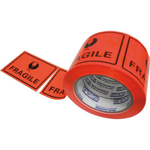 STYLUS FLUORO LABEL TAPE Fragile Black/Orange 75x100mm **