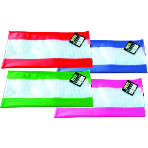 PVC MESH PENCIL CASE WITH COLOUR BANDS 230 X 150