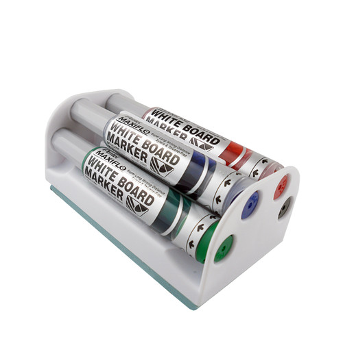 Pentel YMWL5 Maxiflo Whiteboard Magnetic Eraser Set with 4 Markers (Black, Red, Blue, Green)