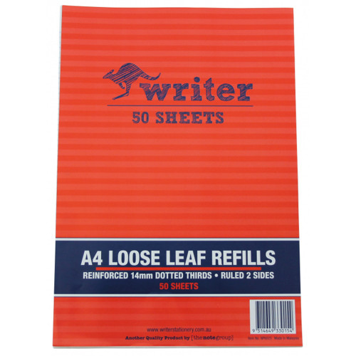 WRITER A4 BINDER REFILLS DOTTED THIRDS 14MM 50LF Loose Leaf