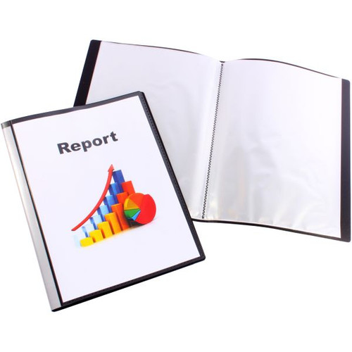 A4 20 Pocket Fixed Pocket Display Book Insert Cover and Spine Black, Each (37715)