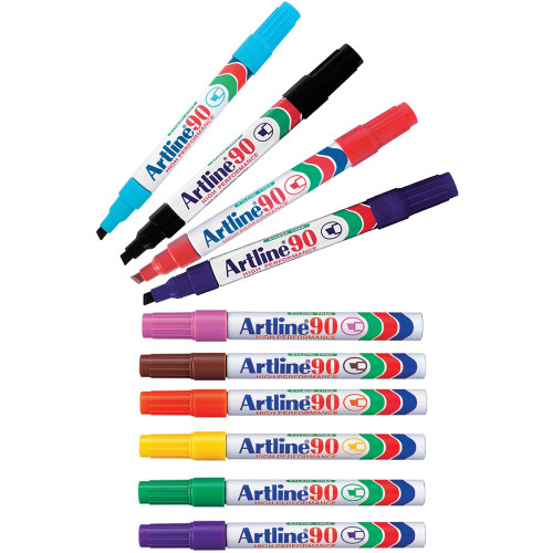 Artline 90 Permanent Markers Medium Chisel Assorted Pack of 12