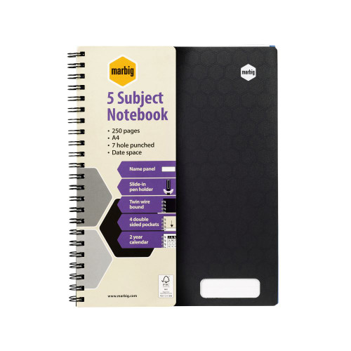 MARBIG ACCOHIDE NOTEBOOKS Recycled 5 Subject 250Pg