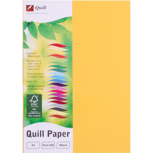 Quill Coloured Paper 80gsm A4 - Sunshine, Pack of 500 (90168)