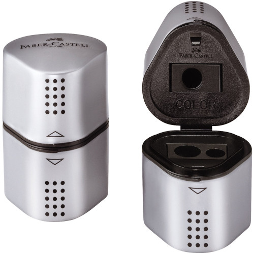 Faber-Castell 3 Hole Grip Sharpener with a Flip-Top Lid - Silver, Each