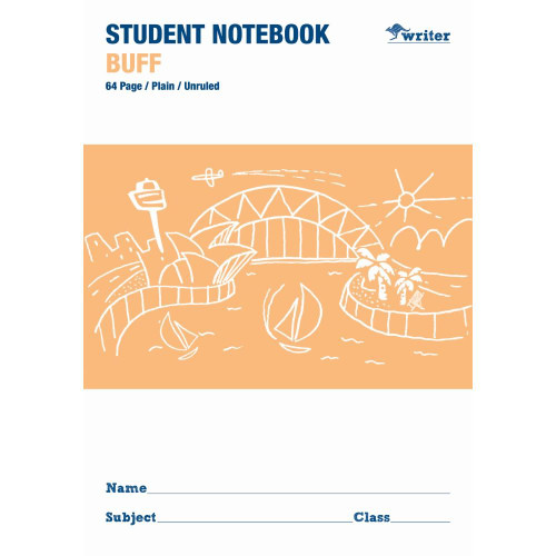 WRITER BOARD COVER STUDENT NOTE BOOK BUFF 64 PAGE PLAIN