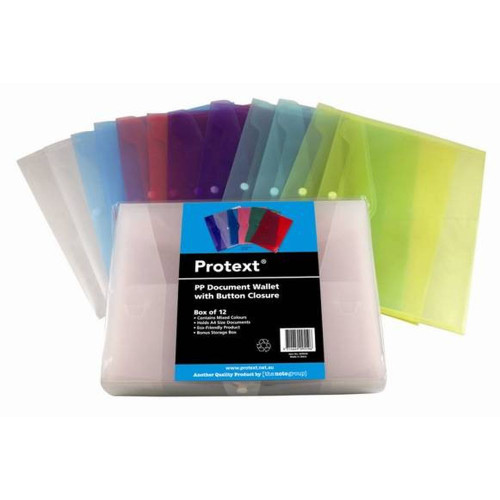 A4 PACK 12 PP TRANSLUSCENT DOCUMENT POCKETS COLOURED IN CLEAR PP FILING BOX (PROMO)