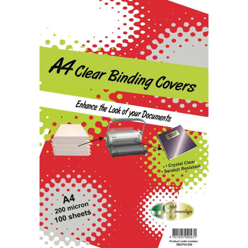 GOLD SOVEREIGN HEAVY DUTY Binding Covers 200 micron A4 Clear Pack of 10