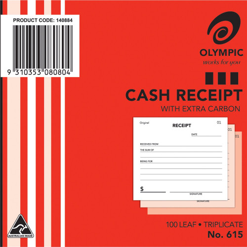 OLYMPIC CARBON CASH RECEIPT BOOKS 615 Trip 100x125mm