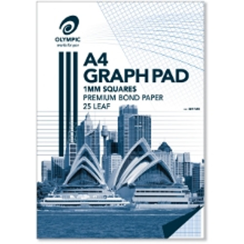 OLYMPIC GRAPH PAD GH125 A4 210 x 297mm, White 25 Leaf, 1mm Graph Ruled