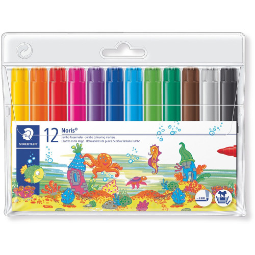 STAEDTLER NORIS CLUB MARKERS Jumbo Colouring Wlt12 Asst