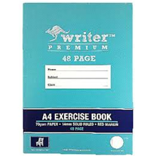 WRITER PREMIUM A4 48PG EXERCISE BOOK 18MM SOLID RULED + MARGIN 297x210MM
