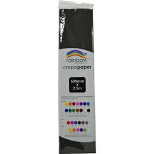 RAINBOW CREPE PAPER 500mmx2.5m Black, Pk12