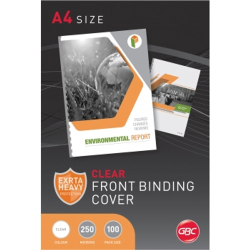 GBC TRANSPARENT BINDING COVERS A4 250 Micron Clear 100Pk