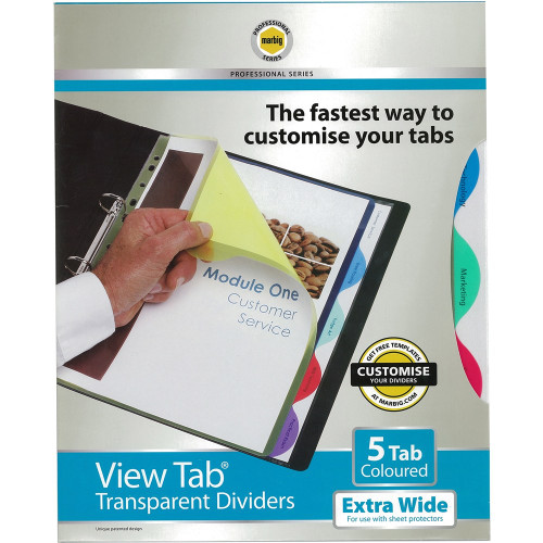 MARBIG PROFESSIONAL SERIES VIEW TAB DIVIDERS 5 Tab Coloured A4 Extra Wide