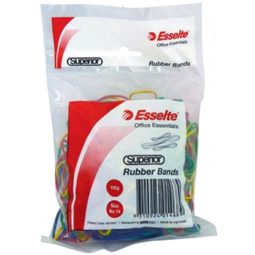 ESSELTE SUPERIOR RUBBERBANDS No. 14 Coloured 100gm Bag, Assorted