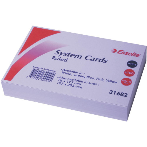 ESSELTE SYSTEM CARDS 100x150mm (4x6) White Ruled