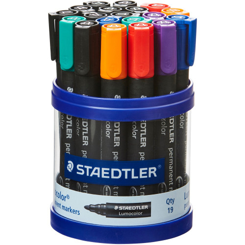 Staedtler 352 Lumocolor Permanent Marker 2.0mm Bullet Tip Assorted Colours, Cup of 19
