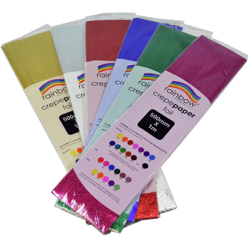 RAINBOW FOIL CREPE 500mmx1m Assorted Pack of 6
