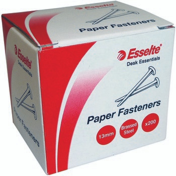 ESSELTE PAPER FASTENER STEEL 13mm BX200 BRASS