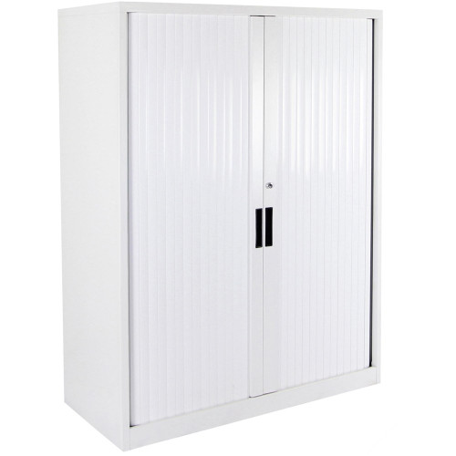 STEELCO TAMBOUR DOOR CUPBOARD 2 Shelf White Satin H1015xW1200xD463mm