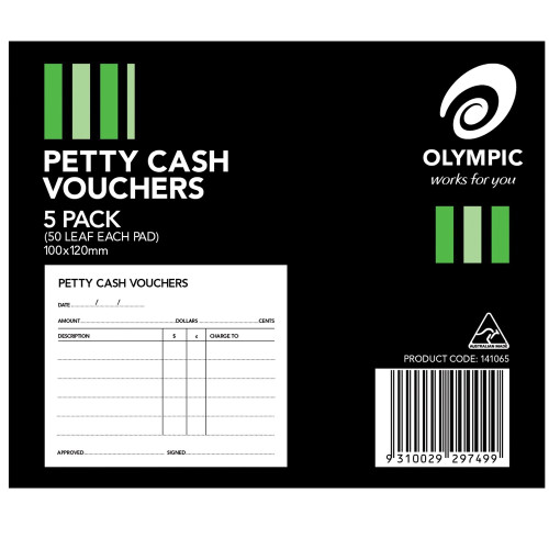 Olympic Petty Cash Voucher 120 x 100mm 50 Leaf, Pack of 5 (141065)