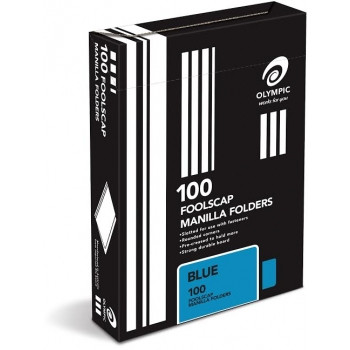 Olympic Manilla Folder Foolscap Blue, Box of 100 (193865) ** ETA 12/8/2026 **